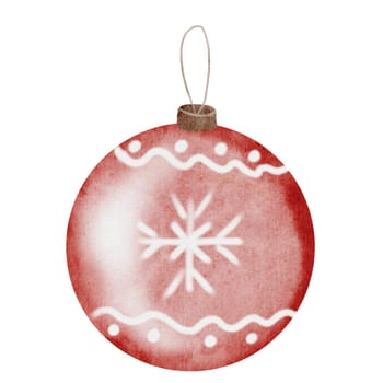 Christmas tree toy ball. Hand drawn watercolor glass ball on isolated white background. Clip art of festive new year element. Ideal for cards and invitations for Christmas and 2024. High quality illustration
