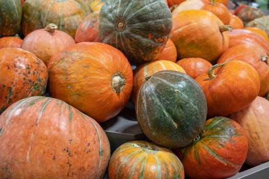 Orange pumpkins at farmer market.