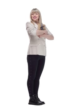 in full growth. attractive adult woman with a gift box in her hands . isolated on a white background.