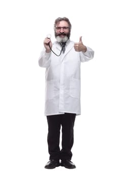 in full growth. smiling doctor therapist is ready to work. isolated on a white background