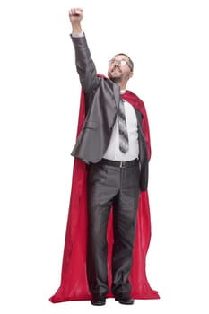 full-length. businessman in a superhero Cape. isolated on a white background.