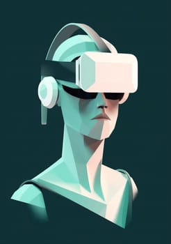 man futuristic space headset reality gadget digital virtual art abstract cyber goggles play ai technology concept copy metaverse modern tech glasses vr. Generative AI.