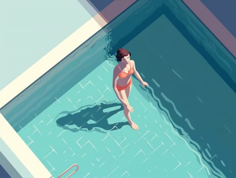 woman travel young female pool holiday illustration girl resort sea top summer vacation view summertime character swim cartoon person flat water rest. Generative AI.