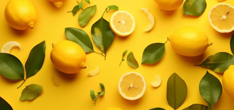 lemon tropical bright fresh summer natural food fruit flat color ingredient isolated healthy minimal yellow vegetarian lime background art juicy juice. Generative AI.