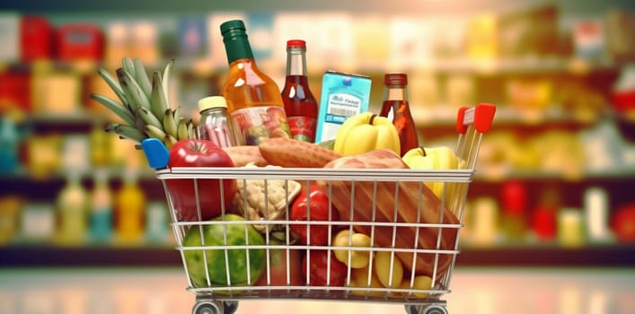 online market basket buyer healthy shelf organic fruit product shopping eco lifestyle cart retail store delivery food supermarket grocery shop. Generative AI.