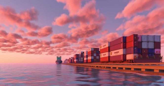 economy commerce global seaport shipping industry container courier export logistic box cargo harbor earth ship transportation commercial truck boat import. Generative AI.