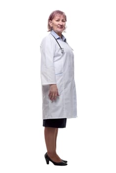 in full growth. qualified doctor giving a thumbs up. isolated on a white background