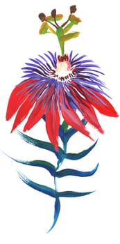 palm leaf painted in gouache with a dry brush isolated on a white background for the design of summer fabrics and other