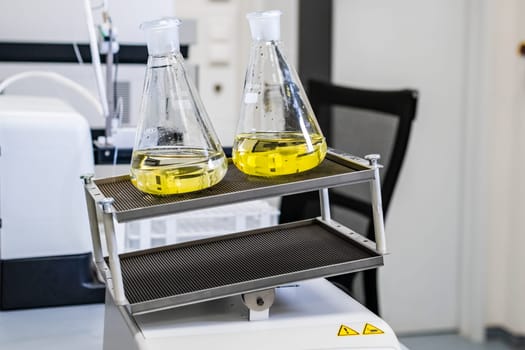 Samples shaking on the laboratory shaker, preparing them for further analysis in the laboratory.