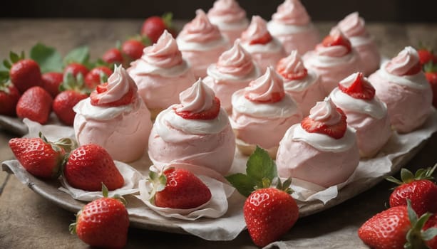 A white plate filled with a delightful combination of fresh, red strawberries and fluffy, white whipped cream, creating a visually appealing and tempting dessert.