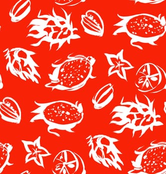 tropical fruit print black and white pattern painted with a dry brush for the production of fabrics and textiles and surface design