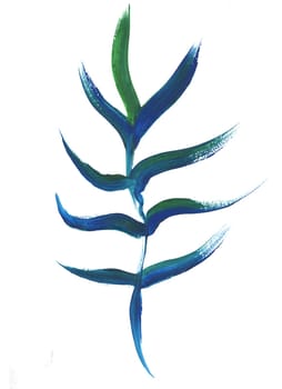 palm leaf painted in gouache with a dry brush isolated on a white background for the design of summer fabrics and other