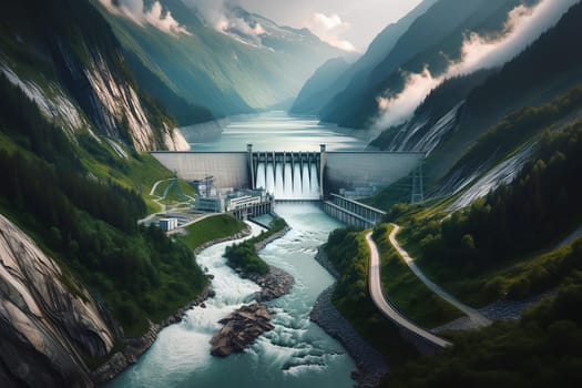 a hydroelectric power station located on a mountain river.