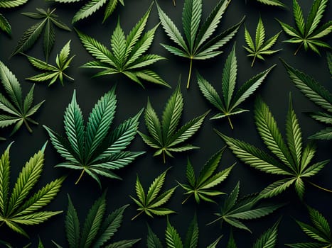 A horizontal pattern of cannabis leaves on a black background.