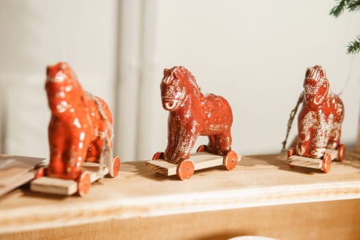 Sale of handmade ceramic Christmas tree toys at the Christmas Fair. Black Friday for the winter holidays