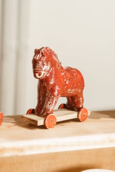 Sale of handmade ceramic Christmas tree toys at the Christmas Fair. Black Friday for the winter holidays