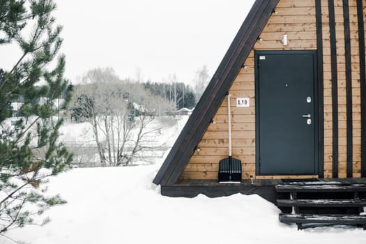 A country house in nature in winter. Rest in an ecologically clean place in winter. Glamping in nature