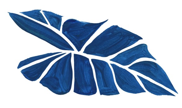 palm leaf painted in gouache with a dry brush isolated on a white background for the design of summer fabrics and other