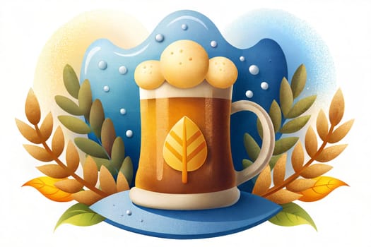 Bavarian beer glass on white background. Octoberfest concept. Ai generated image