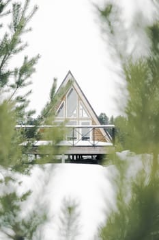A country house in nature in winter. Rest in an ecologically clean place in winter. Glamping in nature
