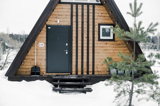 A country house in nature in winter. Rest in an ecologically clean place in winter. Glamping in nature