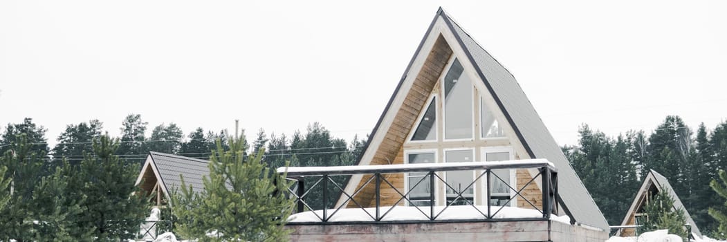 A country house in nature in winter. Rest in an ecologically clean place in winter. Glamping in nature