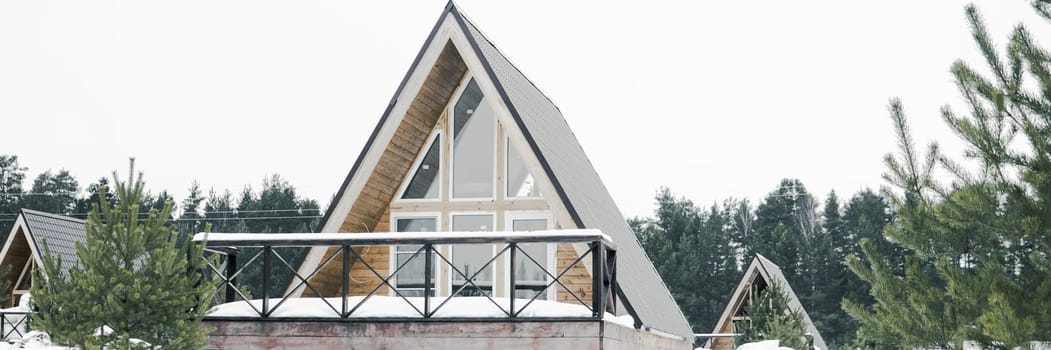A country house in nature in winter. Rest in an ecologically clean place in winter. Glamping in nature