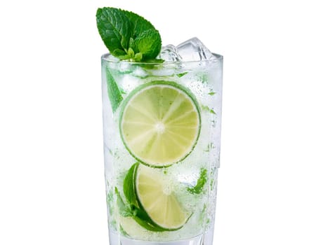 Mojito A refreshing mix of white rum lime juice and mint leaves in a tall. Drink isolated on transparent background.