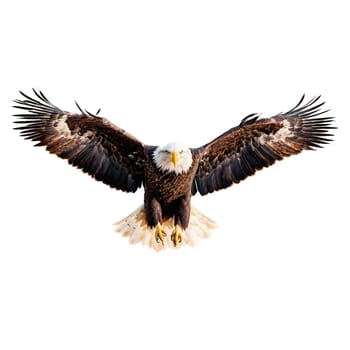Bird isolated on transparent background. Regal bald eagle Haliaeetus leucocephalus iconic bird of prey soaring wings outstretched majestically Animal photography.