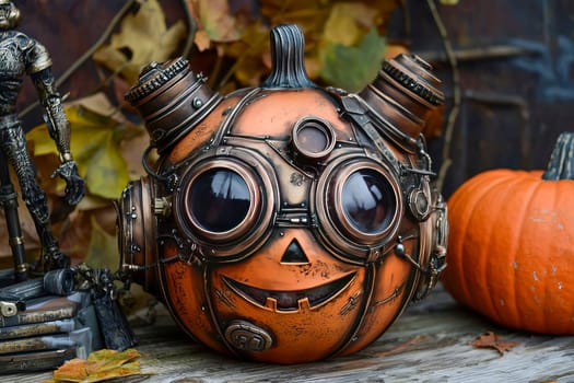 Steampunk Halloween pumpkin. AI generated.