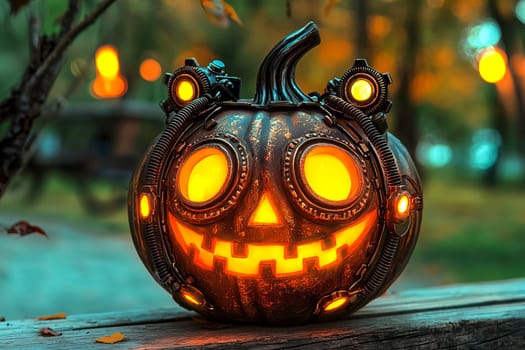 Steampunk Halloween pumpkin. AI generated.