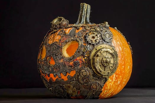 Steampunk Halloween pumpkin. AI generated.