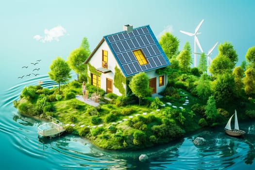 Sustainable living and the harmonious integration of nature within urban environments. Concepts related to green energy, renewable resources, and sustainable urban development.