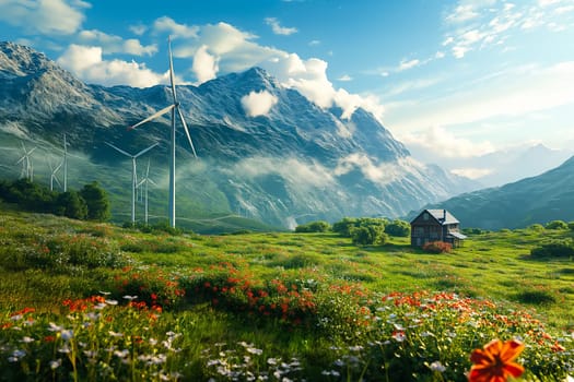 Sustainable living and the harmonious integration of nature within urban environments. Concepts related to green energy, renewable resources, and sustainable urban development.