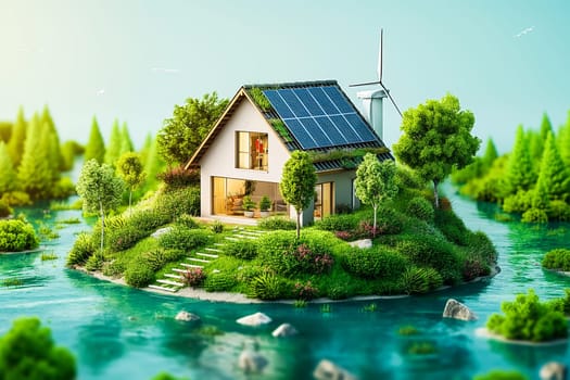 Sustainable living and the harmonious integration of nature within urban environments. Concepts related to green energy, renewable resources, and sustainable urban development.