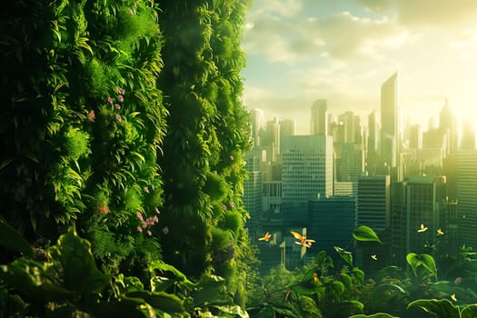 Sustainable living and the harmonious integration of nature within urban environments. Concepts related to green energy, renewable resources, and sustainable urban development.