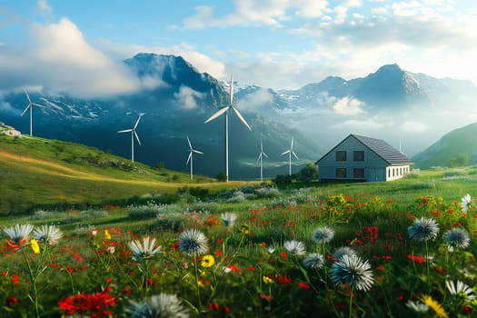 Sustainable living and the harmonious integration of nature within urban environments. Concepts related to green energy, renewable resources, and sustainable urban development.