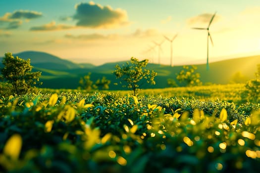 Sustainable living and the harmonious integration of nature within urban environments. Concepts related to green energy, renewable resources, and sustainable urban development.