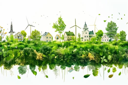 Sustainable living and the harmonious integration of nature within urban environments. Concepts related to green energy, renewable resources, and sustainable urban development.