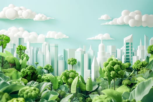 Sustainable living and the harmonious integration of nature within urban environments. Concepts related to green energy, renewable resources, and sustainable urban development.