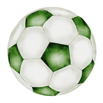 Soccer ball watercolor. Football ball hand drawn illustration isolated on white background. Sports equipment. For football club logo, poster and football match tickets. High quality illustration