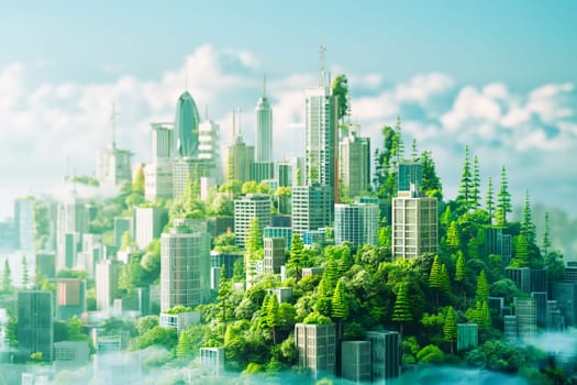 Sustainable living and the harmonious integration of nature within urban environments. Concepts related to green energy, renewable resources, and sustainable urban development.