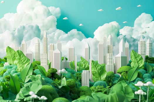 Sustainable living and the harmonious integration of nature within urban environments. Concepts related to green energy, renewable resources, and sustainable urban development.