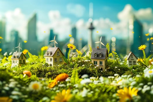 Sustainable living and the harmonious integration of nature within urban environments. Concepts related to green energy, renewable resources, and sustainable urban development.