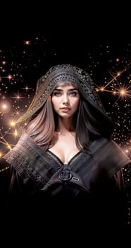 Girl in black clothes in Gothic style. Generative AI