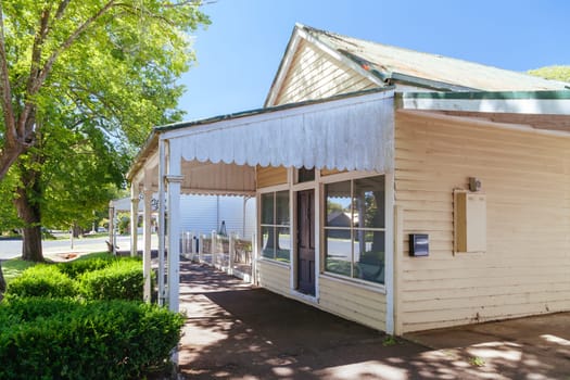 TRENTHAM, AUSTRALIA - FEBRUARY 02, 2024: The main street and classic architecture of Trentham on a cool summer's day in Victoria, Australia