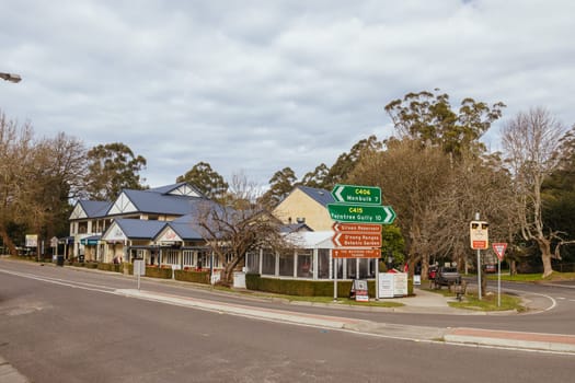 OLINDA, AUSTRALIA - AUGUST 15 2024: The quaint tourist country town of Olinda in the Dandenong Ranges on a quiet winter's afternoon in Victoria, Australia