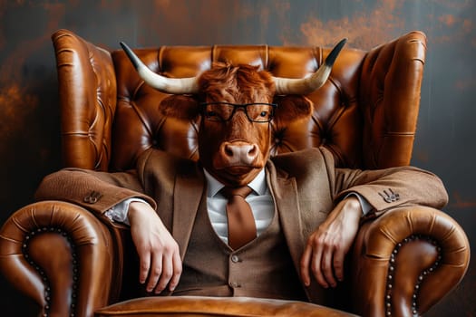 Bull dressed in formal business attire. Leadership concept