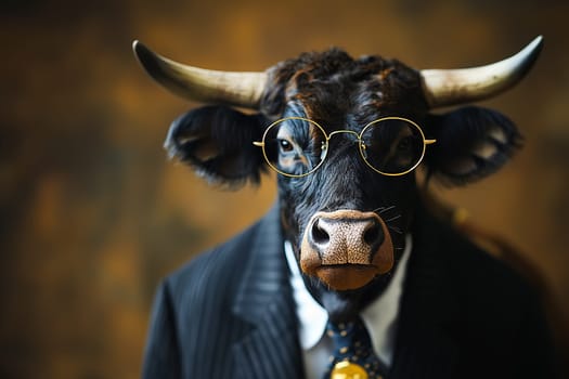 Bull dressed in formal business attire. Leadership concept