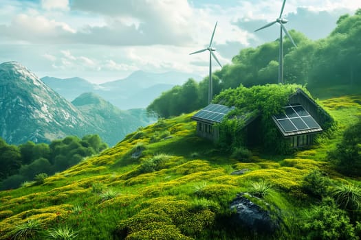 Sustainable living and the harmonious integration of nature within urban environments. Concepts related to green energy, renewable resources, and sustainable urban development.